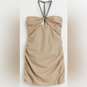 H&M Taupe Gathered halter mini Dress XS